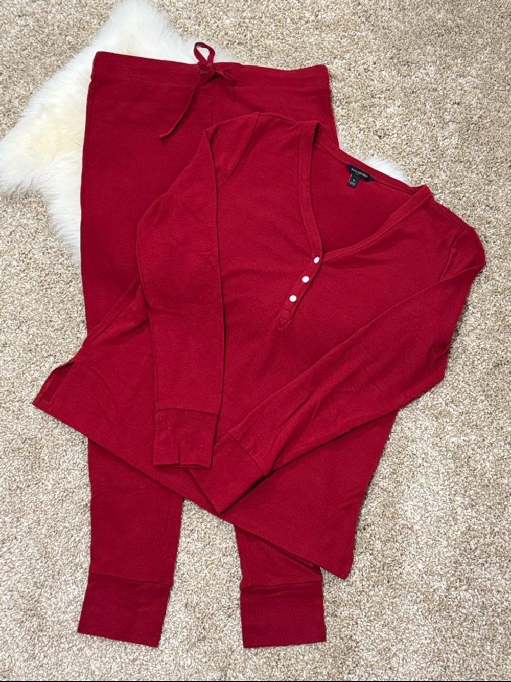 Banana Republic Factory Red Thermal Henley Top & Pant Jogger Pajama Set Size S